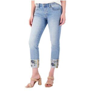 Driftwood Colette High-Rise Floral Embroidered Cropped Jeans